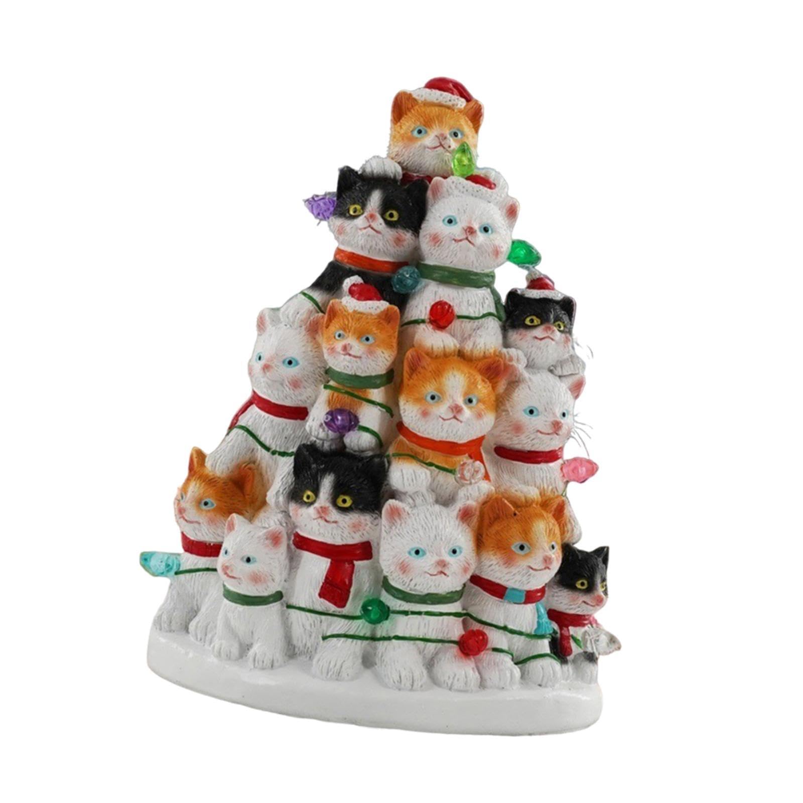 Sculpture chaton de Noël en résine haut de gamme fait main micro-illuminée