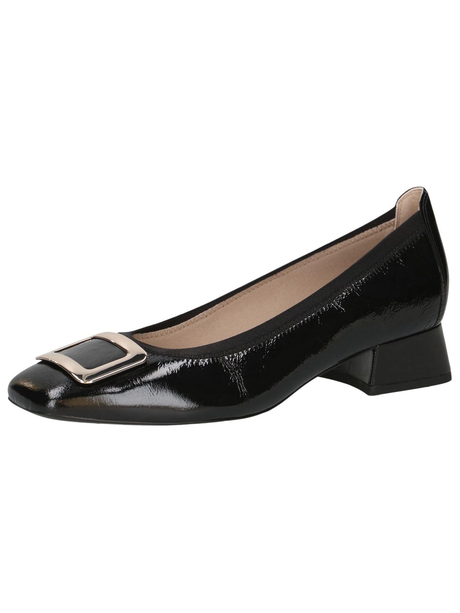 CAPRICE Women Pumps Leather Low Heel, Black (Black Naplak), 4.5 UK