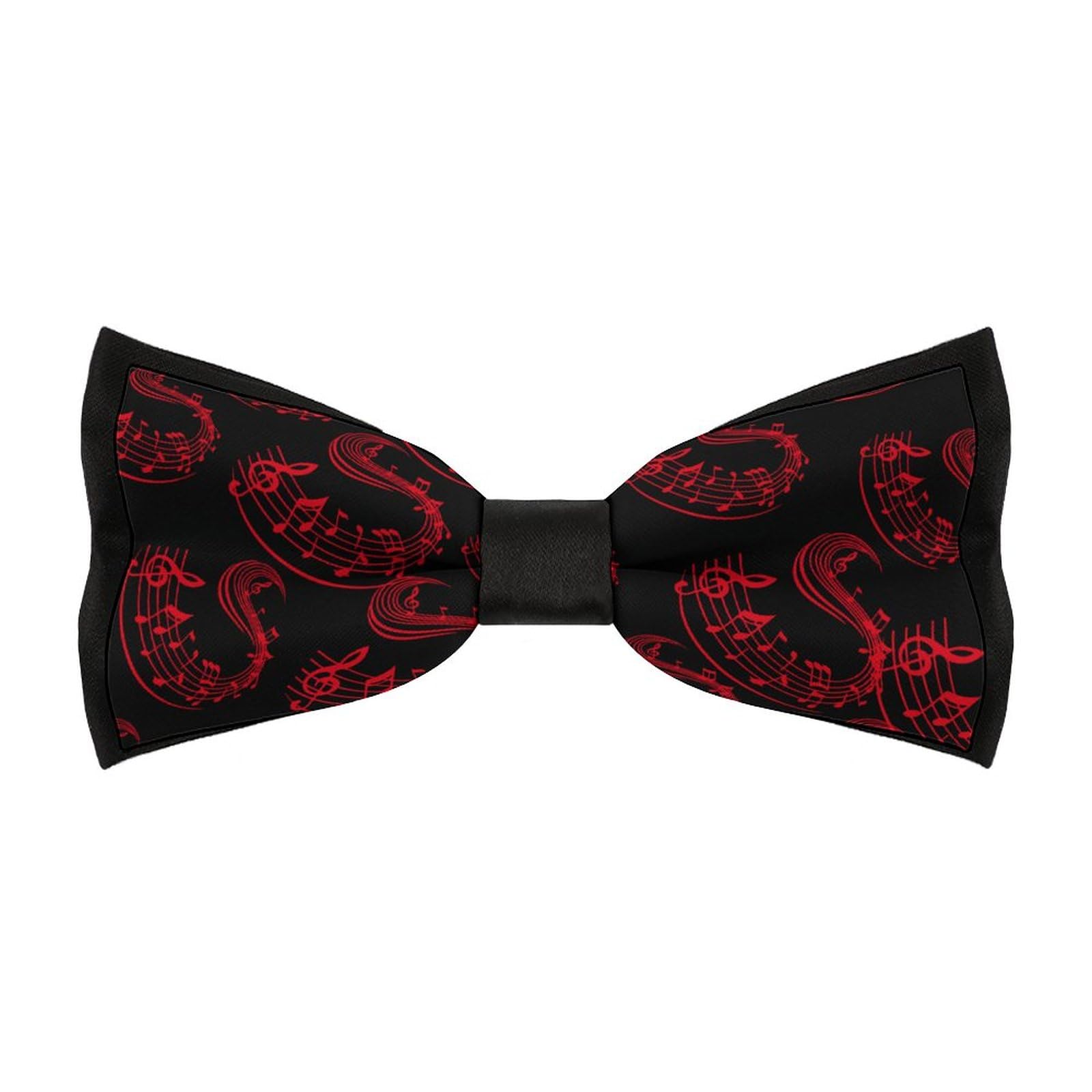 Men's Black Music Notes Bow Tie Adjustable Pre-Tied Bowtie Work Party Wedding Bow Tie Gift