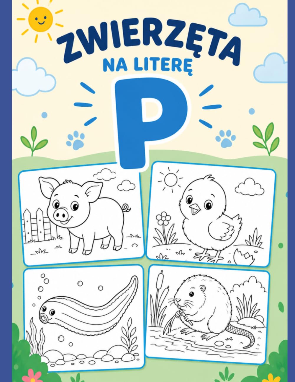 Kolorowanka, zwierzęta na literę P, dla dzieci, do nauki i zabawy