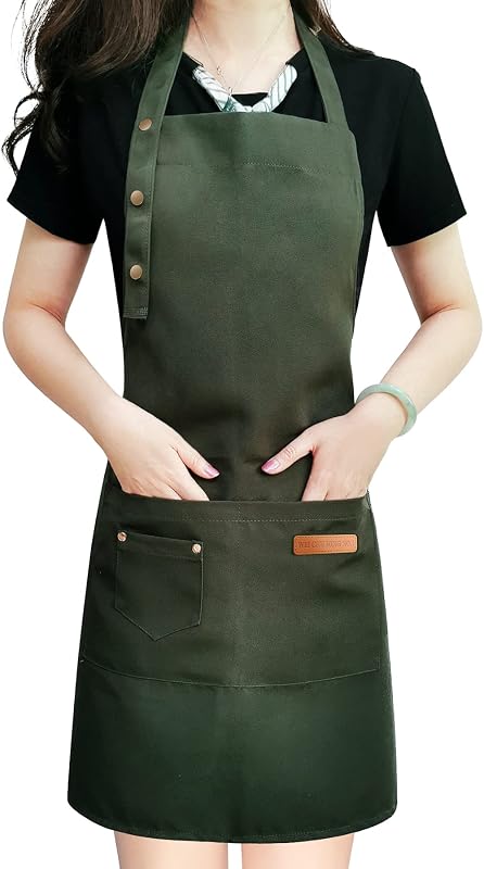 Delantal para hombre Mujeres con correas ajustables y bolsillos grandes, lona Algodón Cocina Cocina Chef Delantales Cabal Impermeable Verde