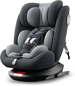 Zippy Toys, Cadeirinha de Bebê para Carro Isofix Couro Ecológico Giro 360 Compacta para Viagens, Preto e Cinza