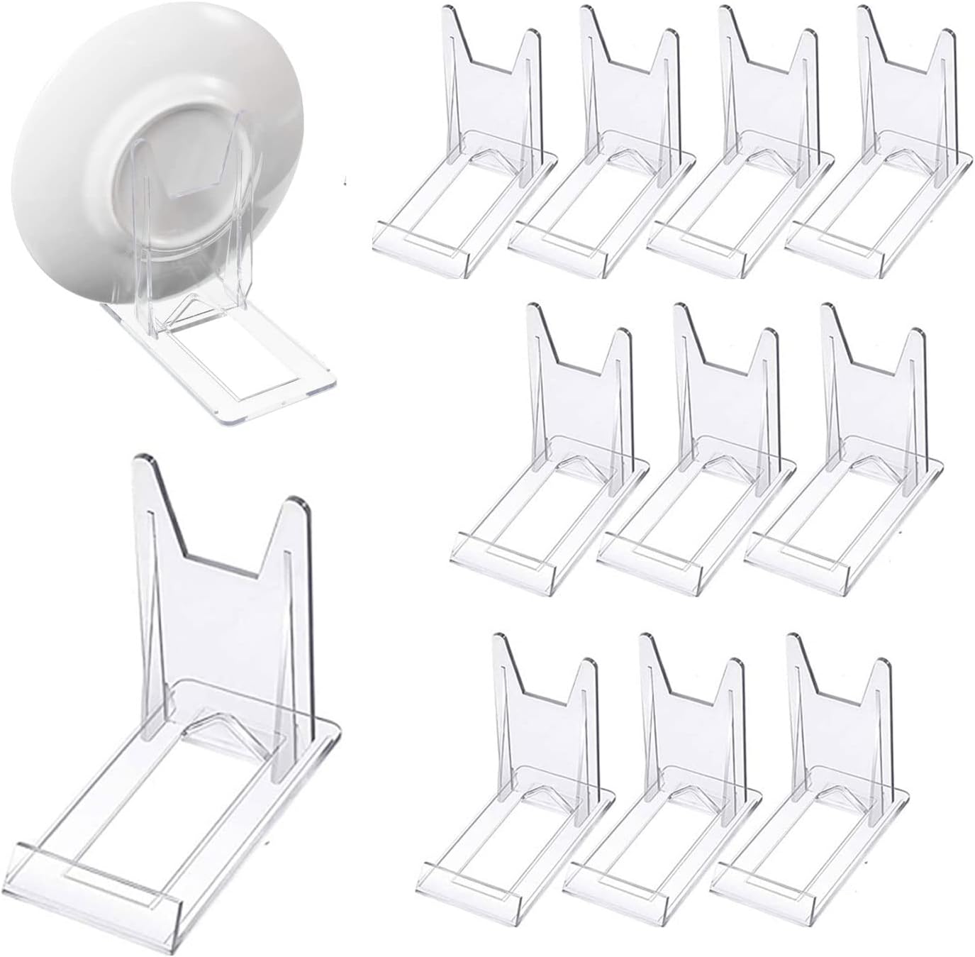 Clear Plastic Display Stand - Adjustable Acrylic Easel for Plates, Mobile Phones, Books, Photos - Multifunctional Holder (12 Pcs)