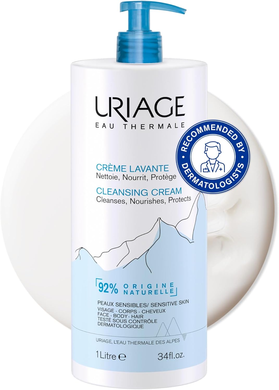 Uriage Cleansing Cream 1L – Moisturizing Body Cleanser with Shea Butter – 2-in-1 Cleansing & Nourishing – Face, Body & Hair – 92% Natural Origin, Paraben & Soap-Free – Physiological pH Uriage Cleansing Cream 1L – Moisturizing Body Cleanser with Shea Butter – 2-in-1 Cleansing & Nourishing – Face, Body & Hair – 92% Natural Origin, Paraben & Soap-Free – Physiological pH