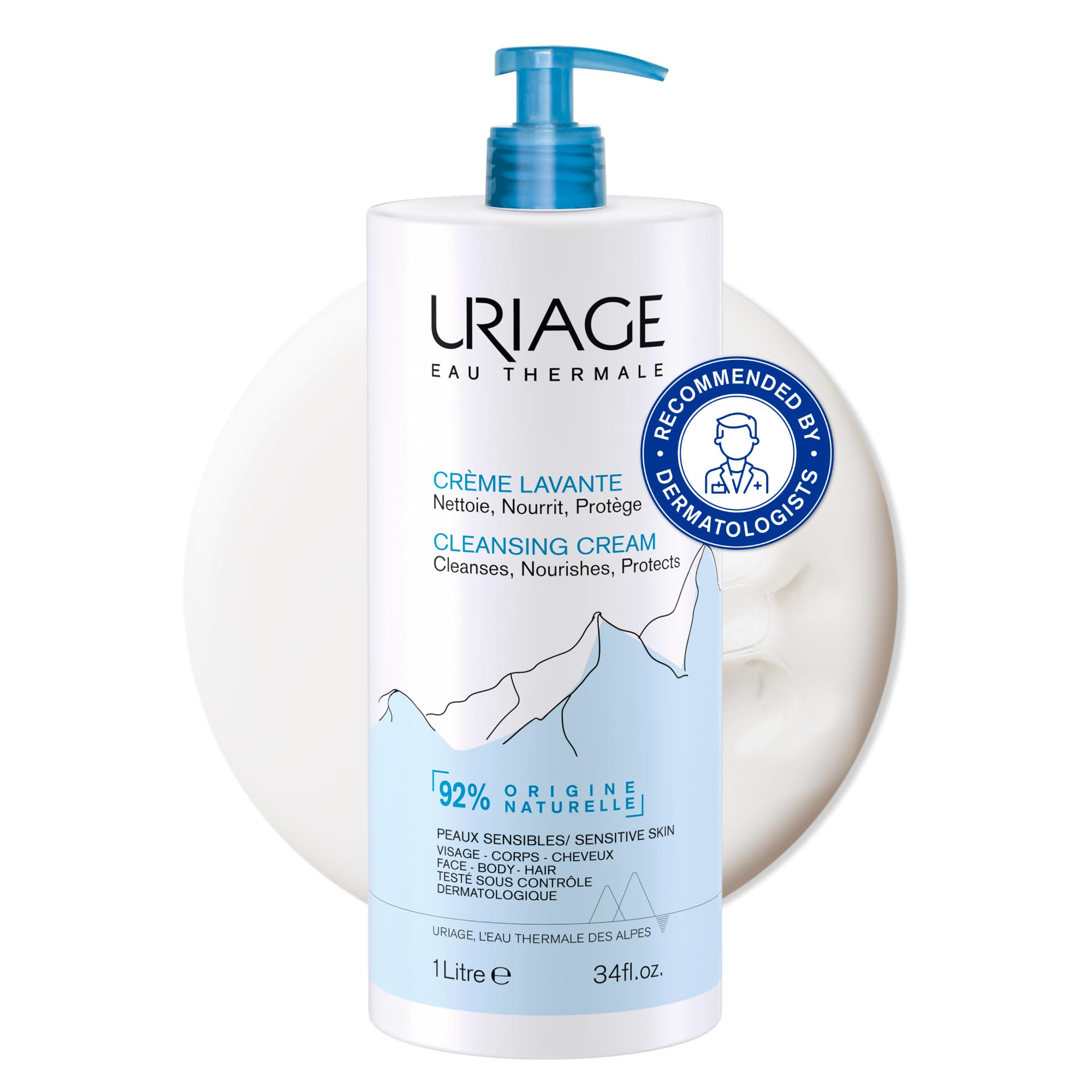 Cleansing Cream 1L - Moisturizing Body Cleanser with Shea Butter - 2-in-1 Cleansing & Nourishing - Face, Body & Hair - 92% Natural Origin, Paraben & Soap-Free - Physiological pH