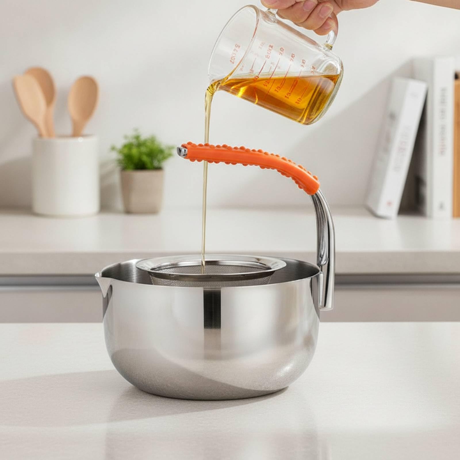 Aceitera con Colador Antislizante