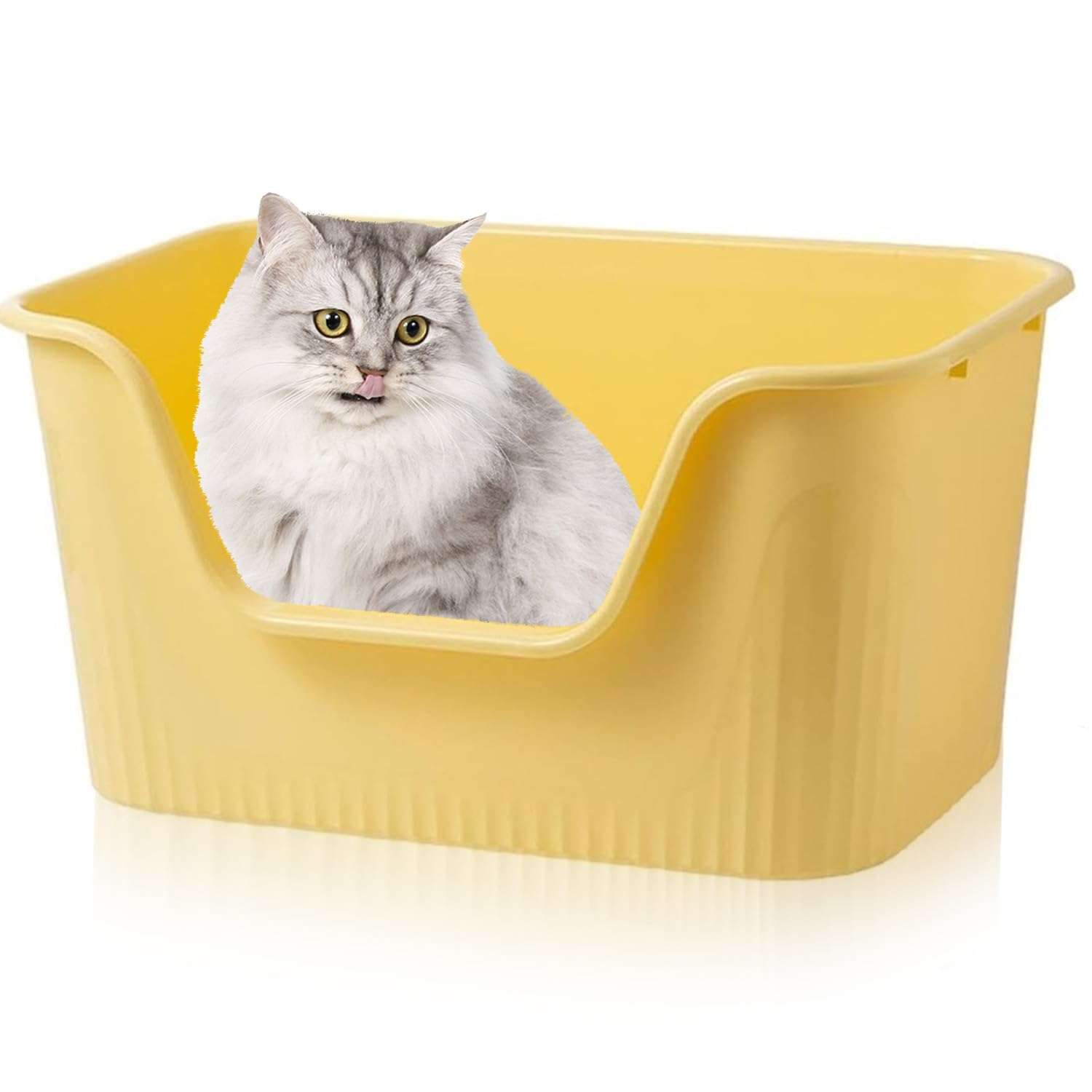 Exquilnova 64 X 45 X 33CM Large Cat Litter Trays,Open Cat Litter Boxes with High Sided,Low Entry,Uncovered High Sides Cats Tray for Kitten,Rabbit,Guinea Pig,Easy to Clean(Yellow,64 X 45 X 33CM)