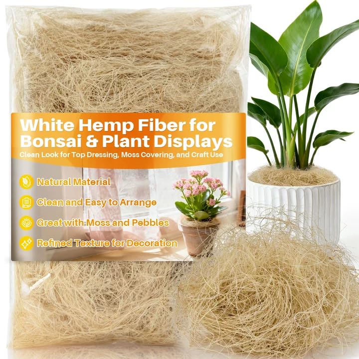 MAQIHAN Natural Plant Fiber - Organic Fiber Material for Bonsai and Crafts,Bird Nesting Material,White Garden Fibers for Potted Plants,Greenery Covering,Home Decoration,Gardening,Outdoor Use