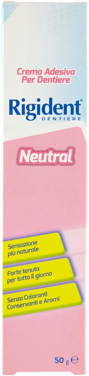 Rigident , Crema Adesiva per Dentiere, Forte Tenuta Tutto il Giorno, Senza Conservanti e Aromi, Confezione da 3 x 50 g