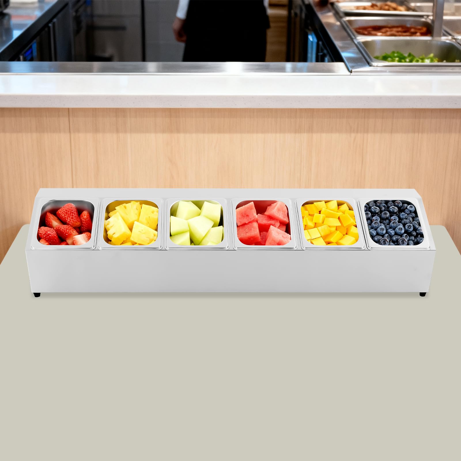 GN Catering - Juego de 6 recipientes de acero inoxidable con cajas extraíbles para guardar alimentos, color plateado