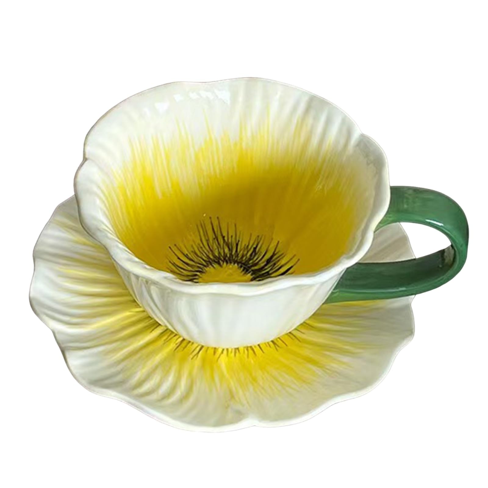 Ceramiczna filiżanka do kawy z motywem piwonii i spodkiem | Wielokolorowy do kawy i herbaty: Filiżanka kawy z kwiatami piwonii ze spodkiem(White)