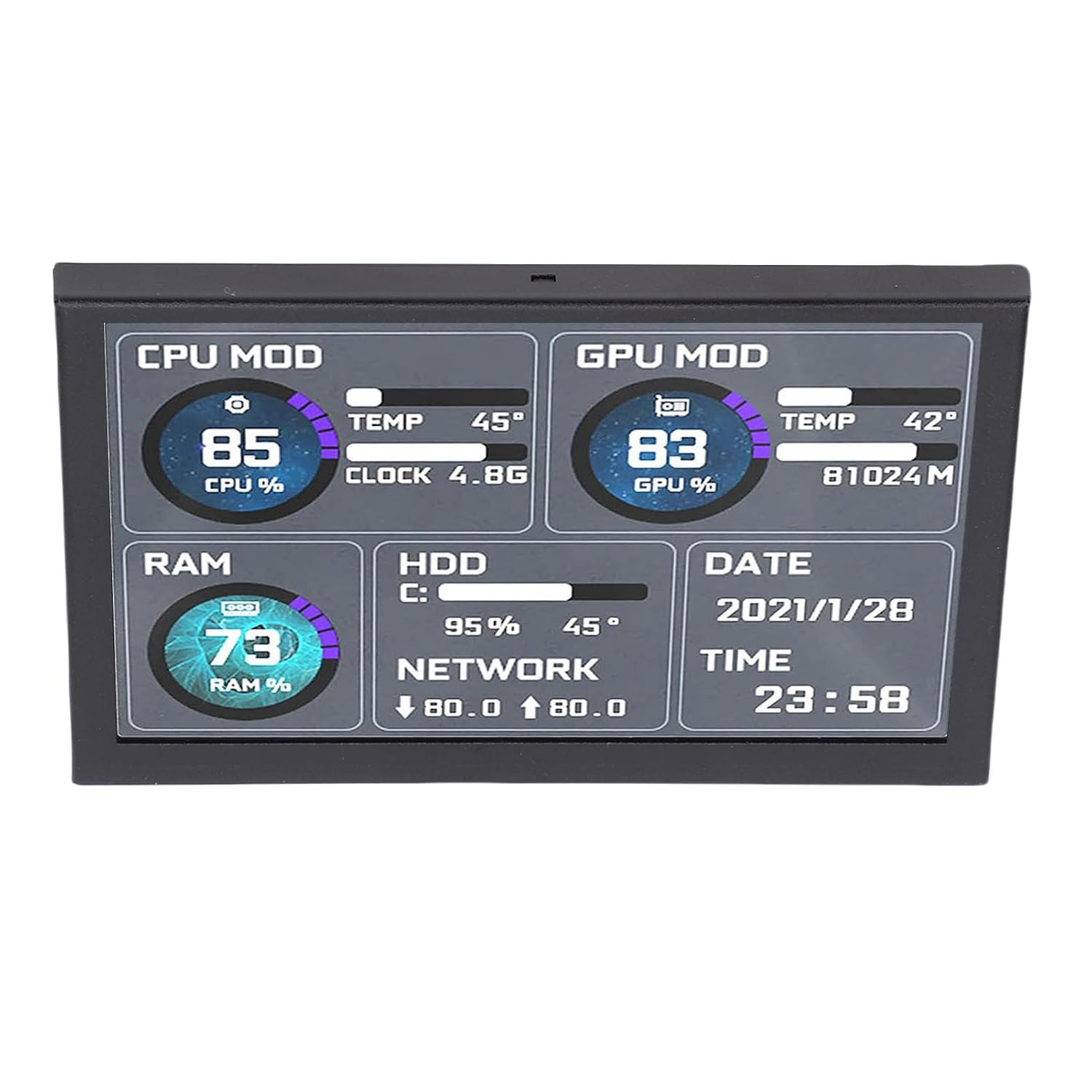 Computer Temp Display Compact 5 Inch High Resolution Secondary Screen for, PC Temperature Display for Professional Monitoring