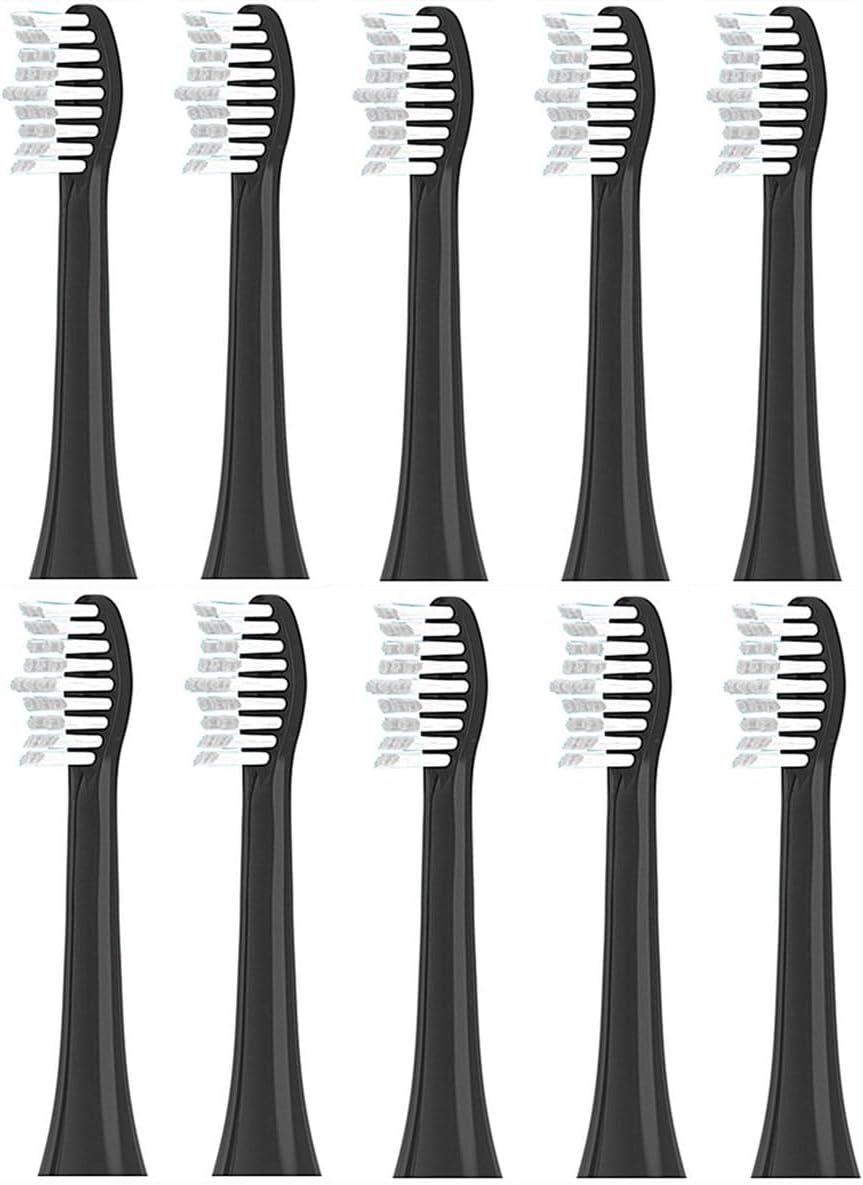 Replacement Heads - ONLY Compatible with Vekkia Diamond series adult toothbrushes -Replacement Toothbrush Heads for Vekkia Diamond series - 10 Pack, Black