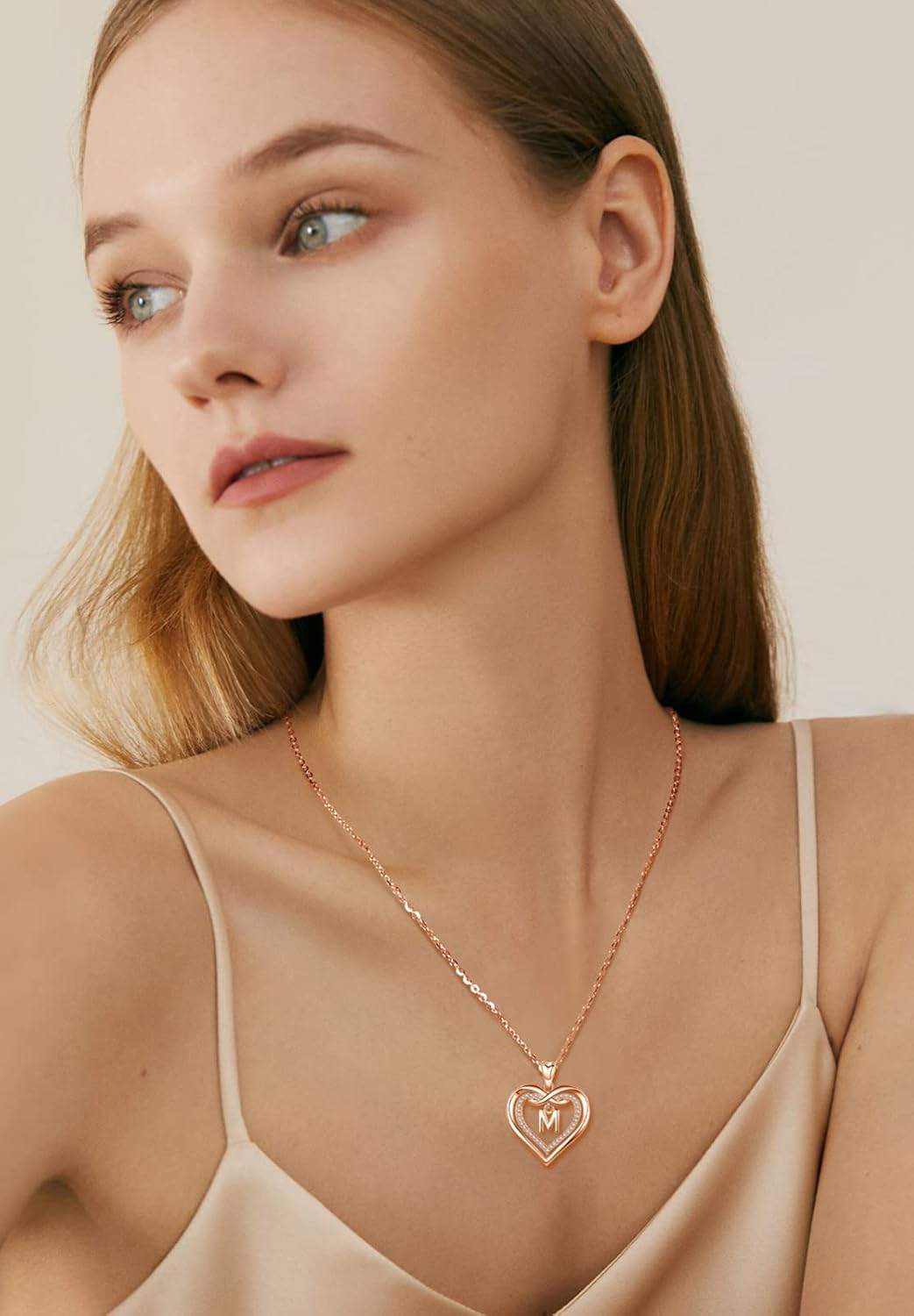 Vito Rosed Gold Initial Necklaces for Women, CZ Double Heart Letter A to Z Pendant Neckless Dainty Infinity Alphabet Jewelry Gift, 18" - Image 7