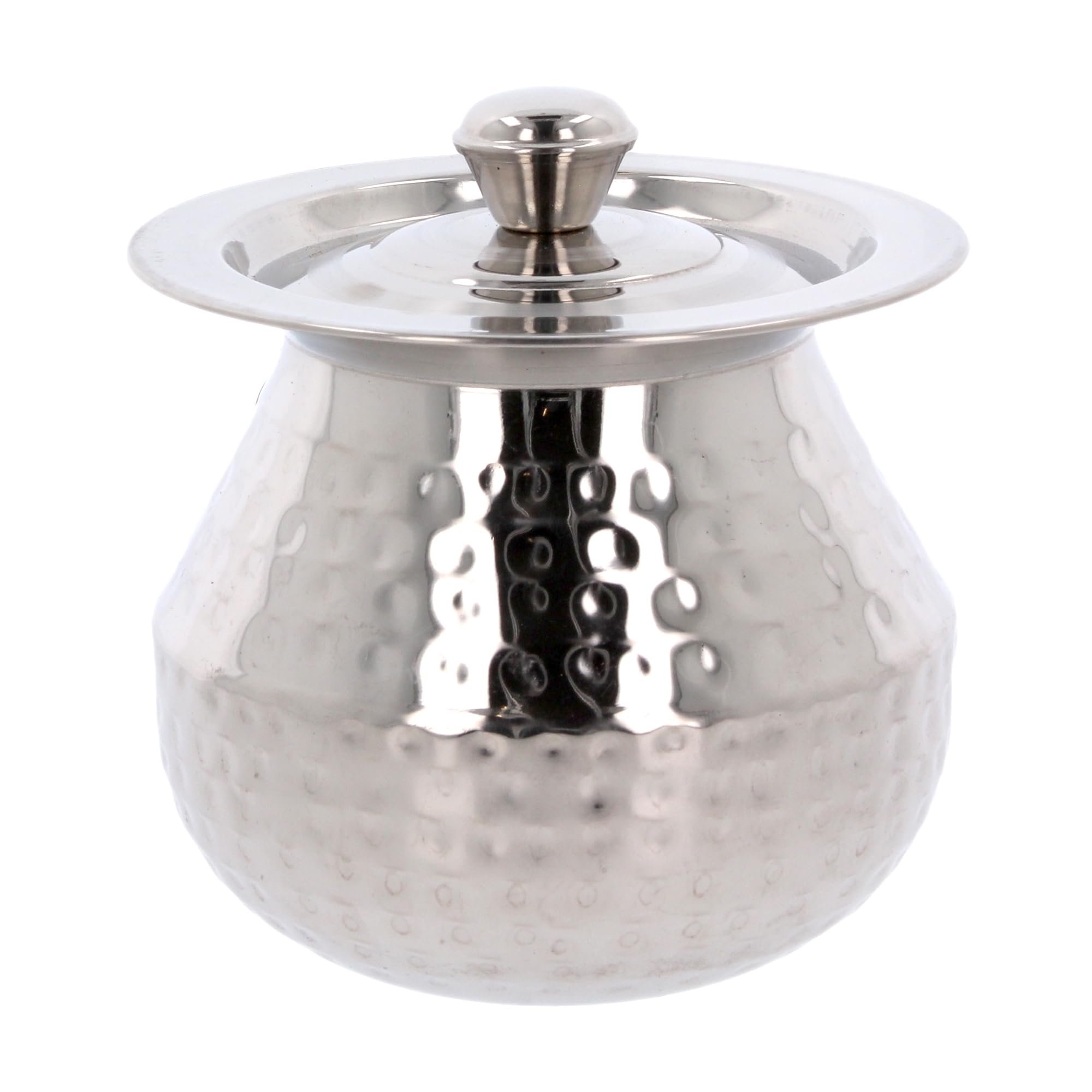 Stainless Steel Handi with Lid Pongal Gundu Hammered Food Drink Serving Pot Multipurpose Dish for Biryani Rice Yoghurt Water Lassi Butter Milk Storage Tableware Home Kitchen (No.1-850ml)