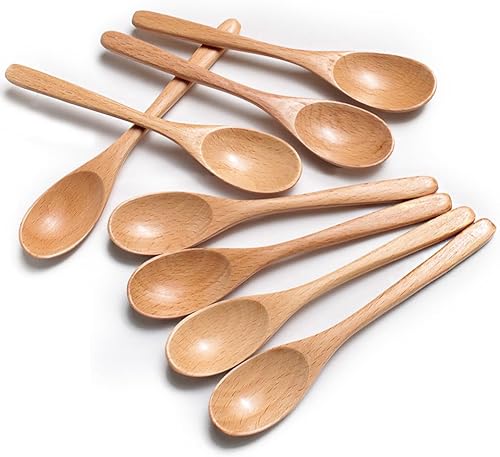 MEIYAHOME - Cuchara de madera de haya natural, 8 unidades, 6 pulgadas, cuchara de café, cuchara de postre, cuchara de té, agitadores de madera para
