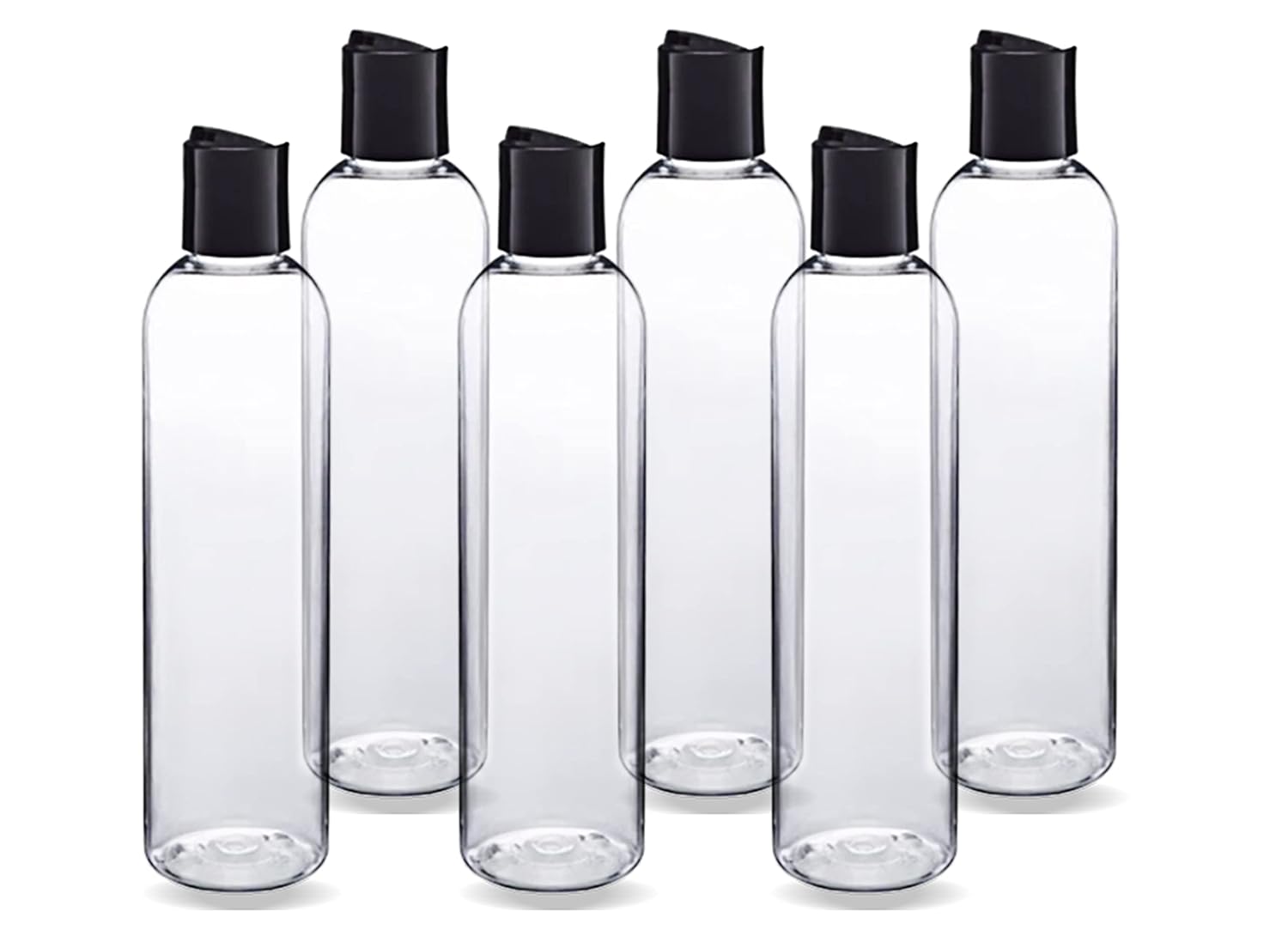 ljdeals 8 oz Clear Plastic Empty Bottles with Black Disc Top Caps, Refillable Containers for Shampoo, Lotions, Cream and more Pack of 6, BPA Free, Made in USA : Beauty & Personal Care