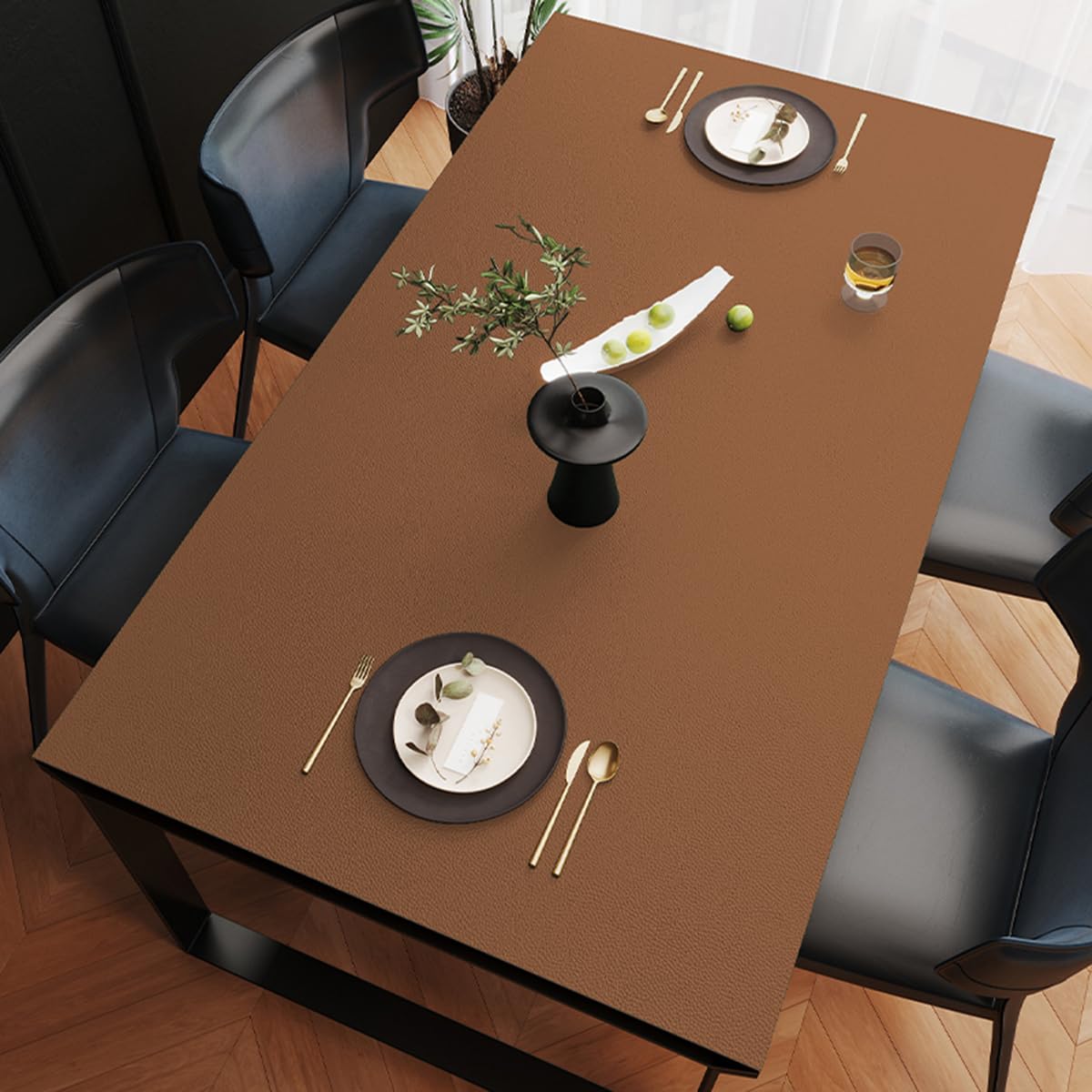 Nappe en Cuir antidérapante Napperon sous-Mains Protection de la Table Facile à Nettoyer Marron 90 * 180cm