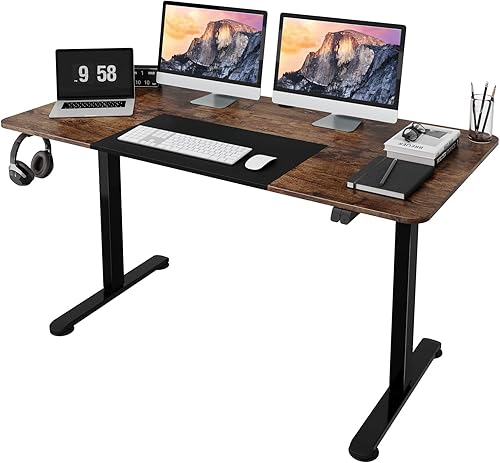 Miniatura 1 de Tangkula Escritorio eléctrico grande de pie de 55 x 28 pulgadas escritorio de pie ajustable en altura con potente motor y gancho para colgar