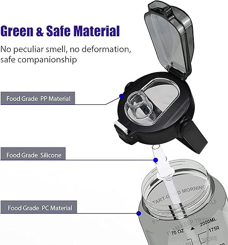 Miniatura 7 de Chokoter Botella de agua de medio galón con manga y tapa 2 en 1 botellas de agua motivacionales de 64 onzas con marcador de tiempo pajitatapa para