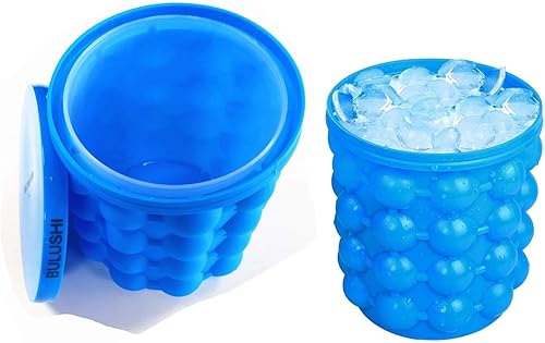 BULUSHI - Cubo de hielo de silicona grande 2 en 1 y molde de hielo con tapa, fabricante de cubitos de hielo de silicona Genie, fabricante portátil