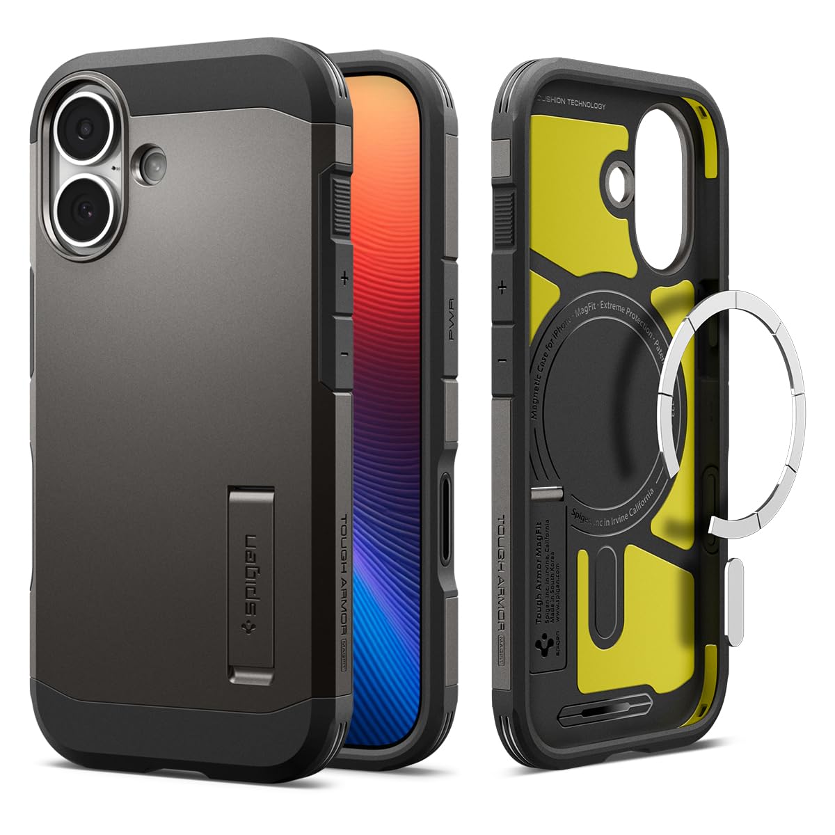 Spigen 【創業18年の技術力】 iPhone 17 ケース MagSafe対応 カメラコントロールボタン対応 スタンド付き マット 耐衝撃 米軍MIL規格 タフ・アーマーT・マグフィット (ガンメタル) ACS09985