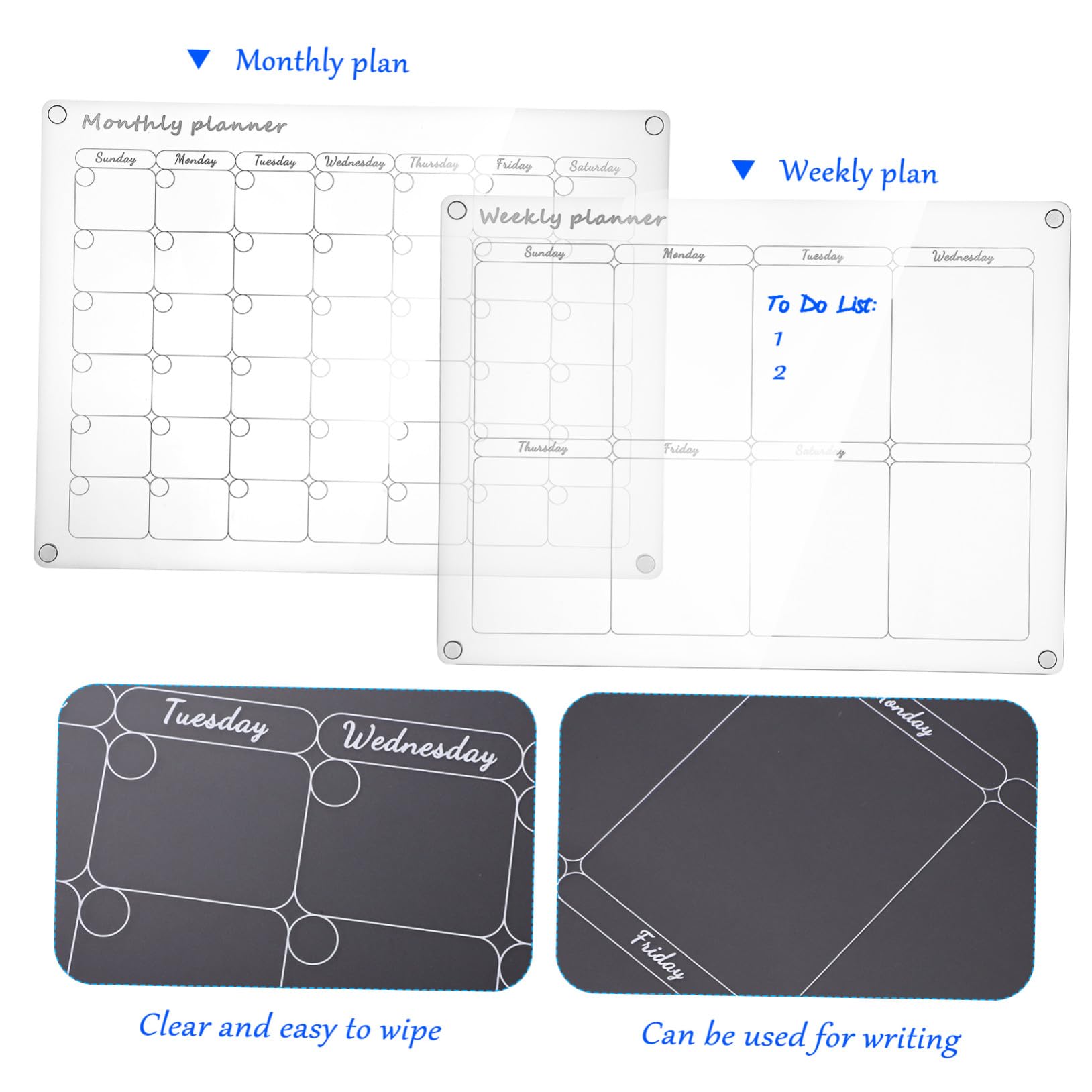 Gadpiparty Magnetische Planungstafel 2 Stück aus Transparentem Acryl mit Anti Rutsch Design und Glatten Kanten für Wochen und Monatsplaner im Büro und Zuhause