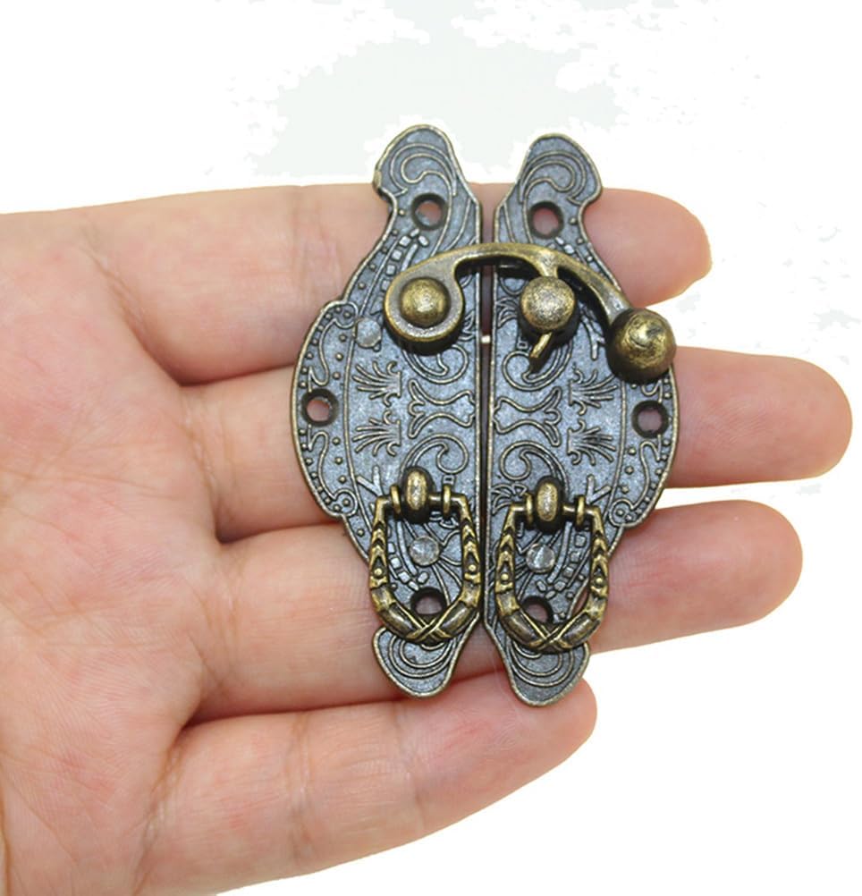 10pcs Vintage Box Hasp Lock Antique Cabinet Buckle Small Embossed Hasp Latch Bronze Swing Lock Clasp Decorative Retro Hardware Buckle Furniture Accessories One Size 60MM