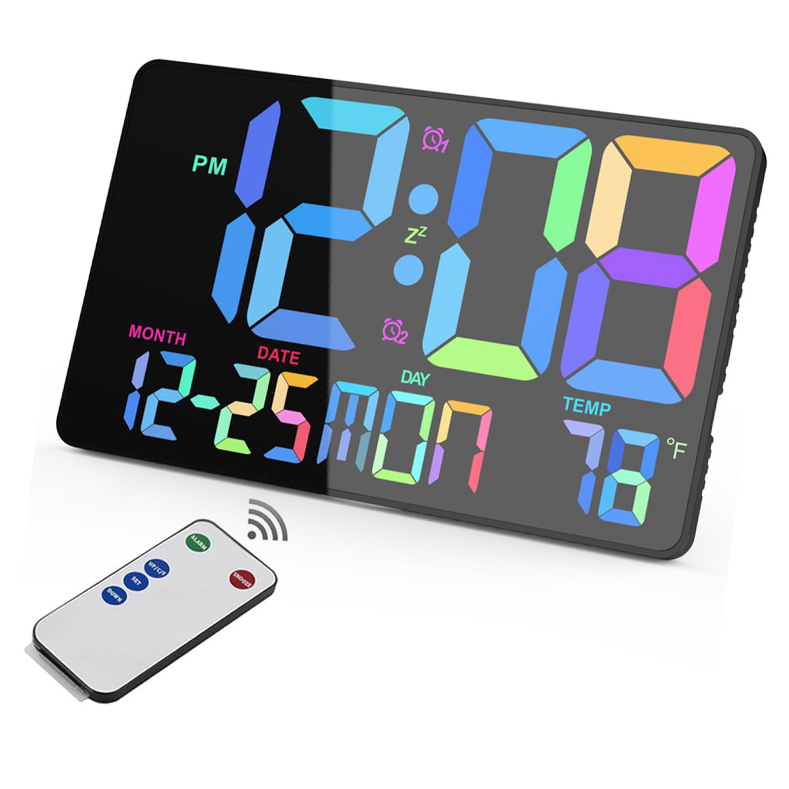 Horloge murale numérique RGB avec télécommande et double alarme pour bureau