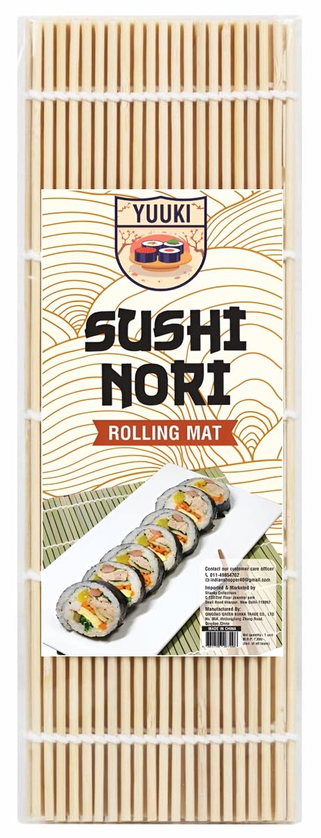 NOURCERYYuuki All Natural Bamboo Sushi Rolling Mat (100% Authentic Sushi Rolling Mat - 9.5 Inch x 10 Inch | Make Sushi at Home) Bamboo Makisu