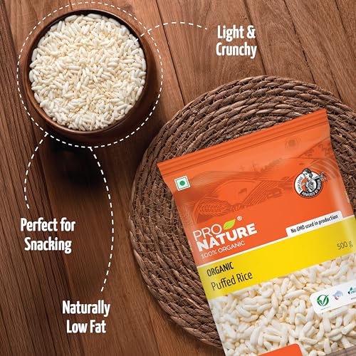 Image of Pro Nature 100% Organic Puffed Rice Murmura - 200g | Healthy, Gluten-Free, Light & Crispy | Ideal for Snacks, Bhel & Fasting | No Additives or Preservatives (Pack of 3)