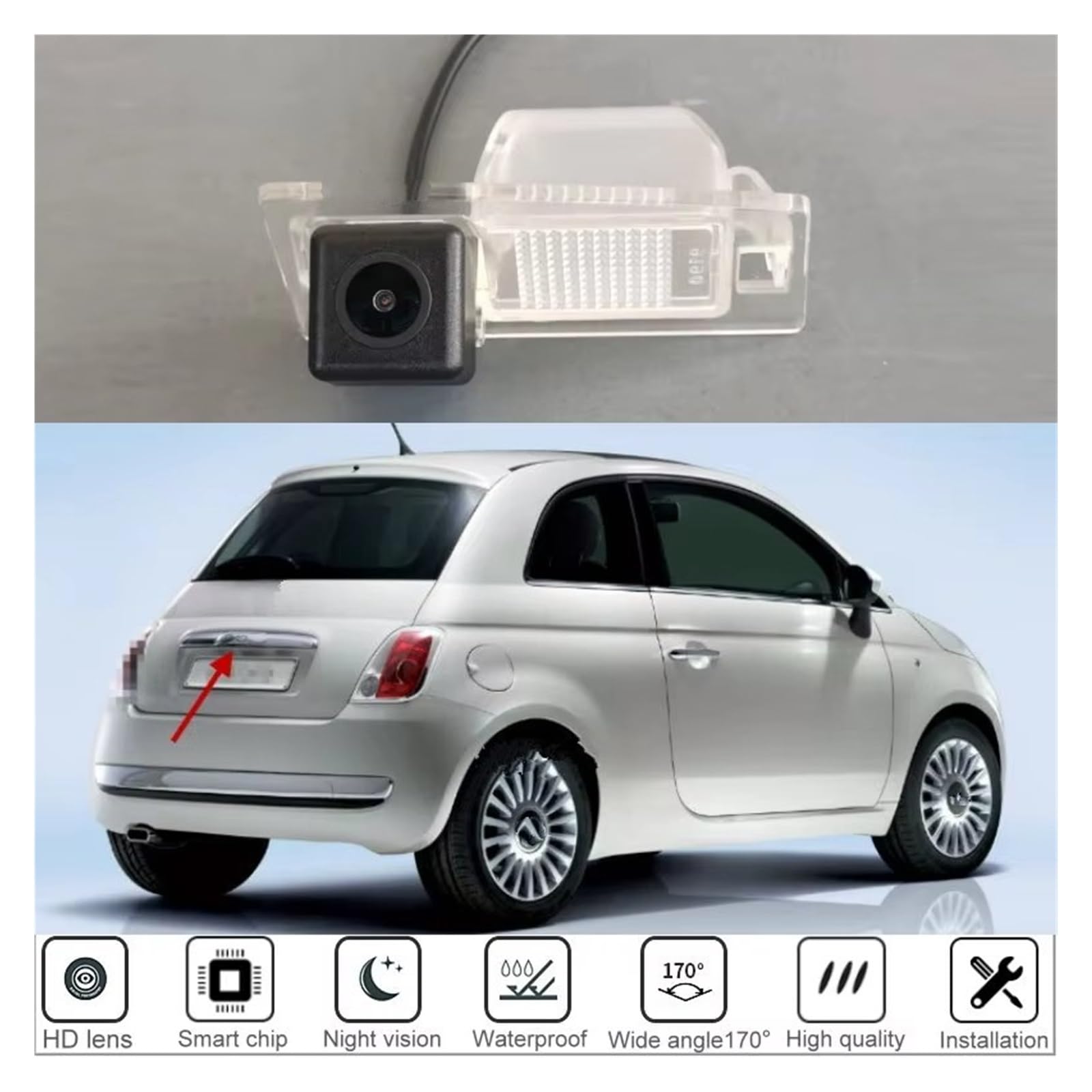 Telecamera Retromarcia Per FIAT 500 2009 2010 2011 2012 2013 2014 2015 Per Parcheggio HD Visione Notturna Auto Telecamera Posteriore Retromarcia Backup Telecamera Posteriore(All)