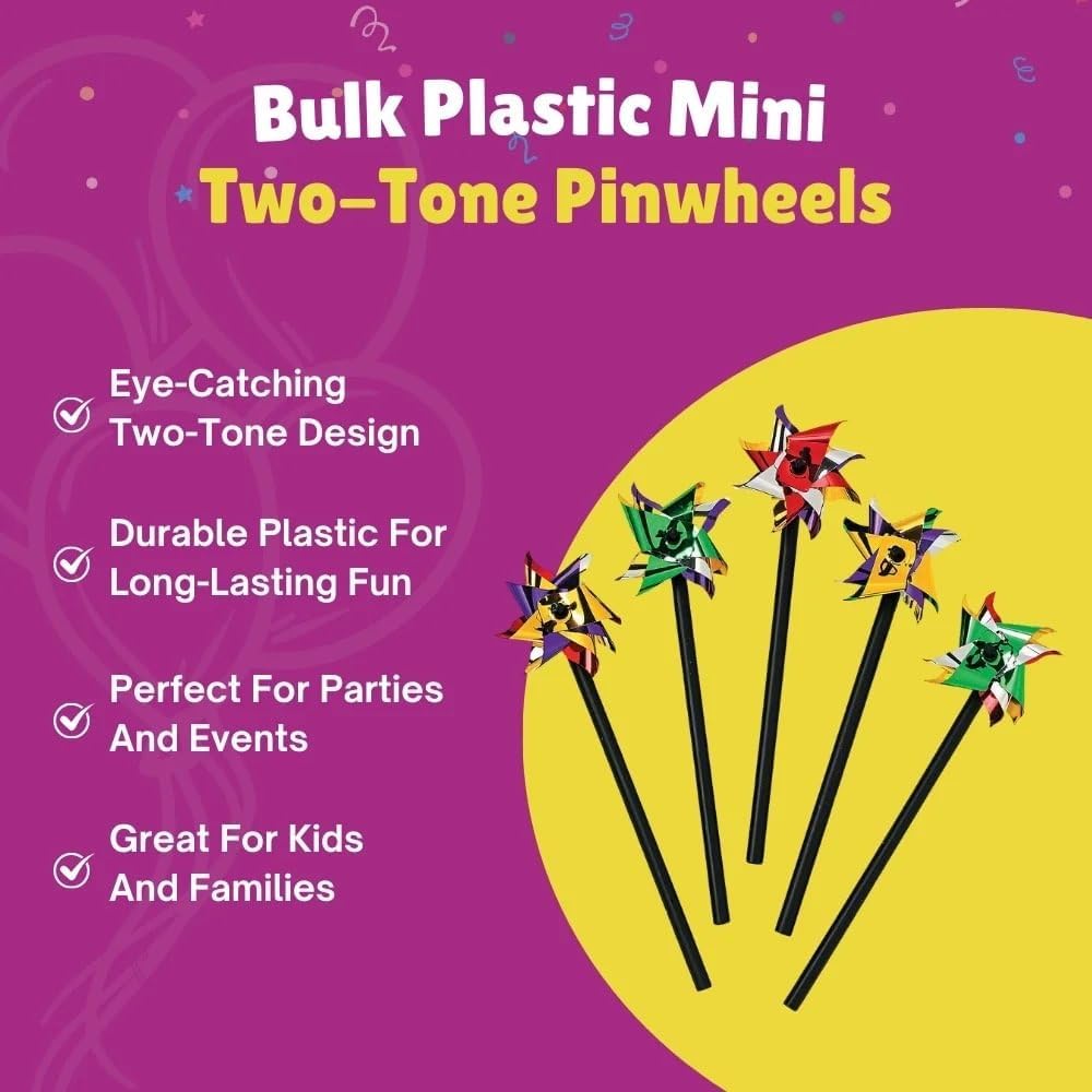 Fun Express Mini Metallic 2-Tone Pinwheels Party Supplies - Multicolor (Bulk Set of 72)