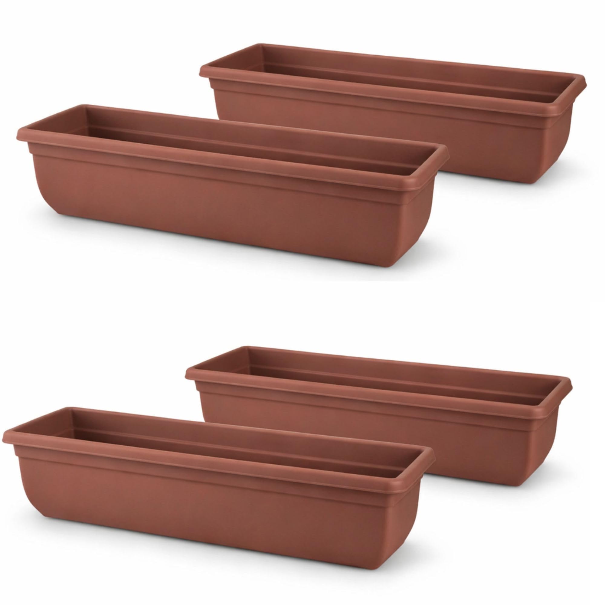 SIDSONS 4 X Plastic Garden Trough Long Window Planter Flower Box Plastic Vegetable Planters Flower Pot Herb Planter Box Windowsill Patio Garden Home Decor Terracotta 60CM, TR-6-04