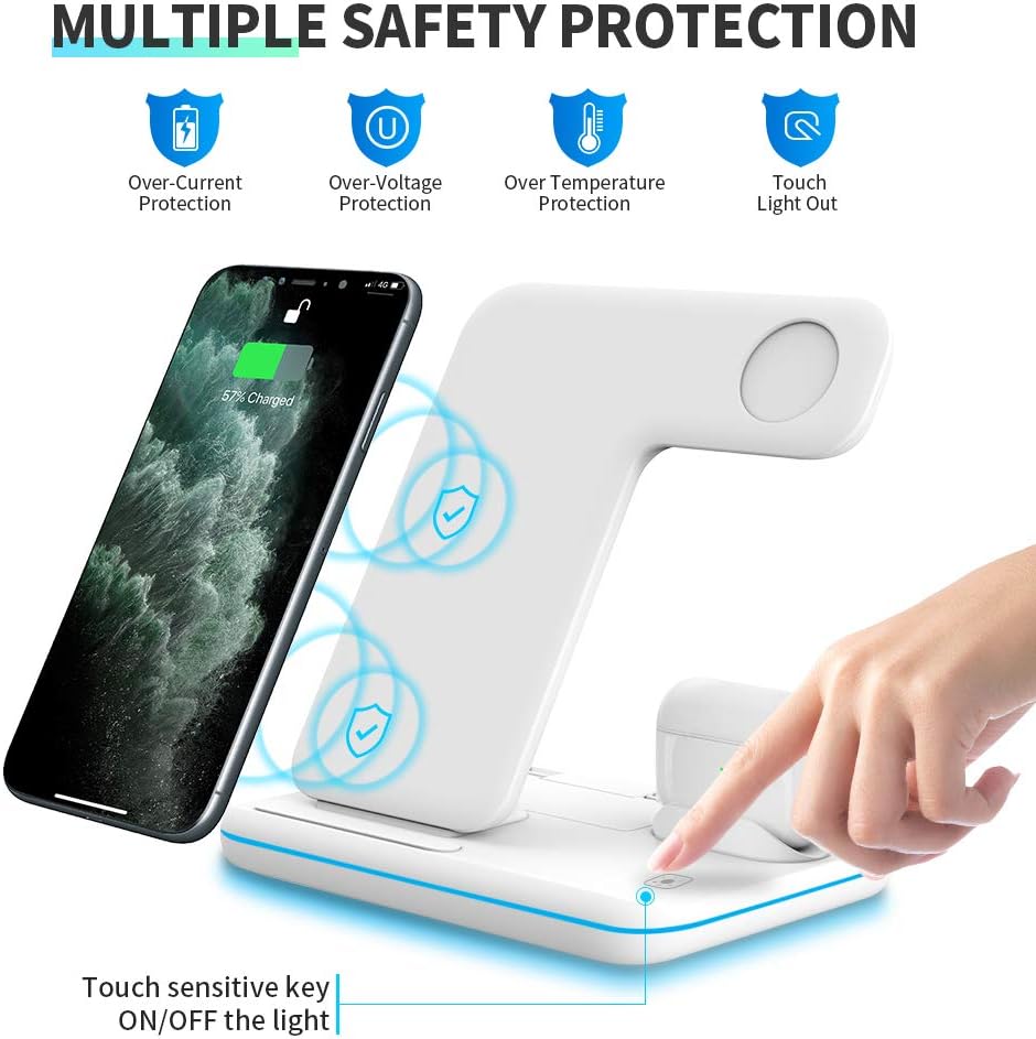 WAITIEE Wireless Charger 3 in 1, 15W Fast Charging Station for Apple iWatch SE/6/5/4/3/2/1,AirPods Pro, Compatible with iPhone 13/12/12 Pro Max/11 Series/XS Max/XR/XS/X/8/8 Plus/Samsung Galaxy (White) : Cell Phones & Accessories