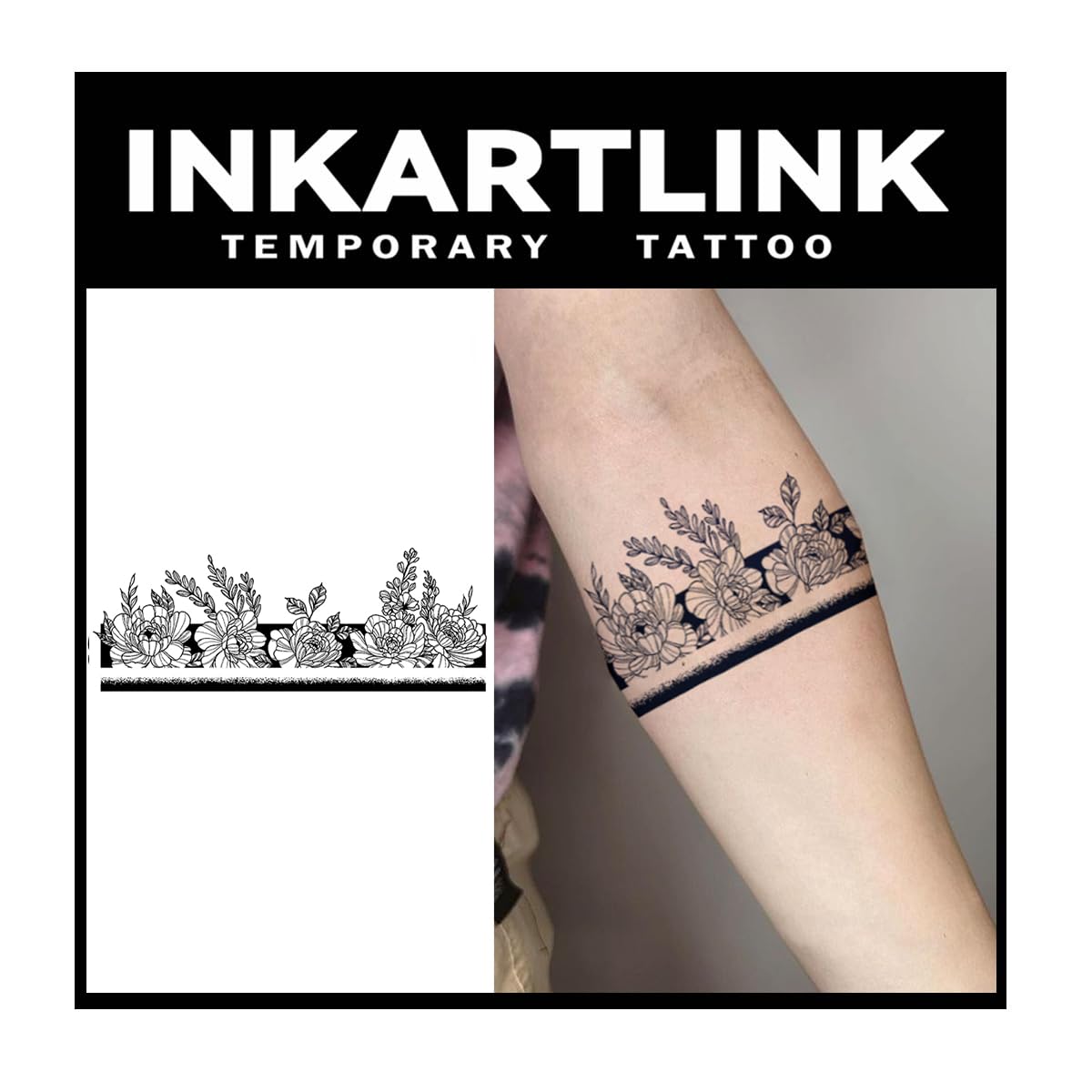 Tattoo Tech, 2 Sheets Large Semi Permanent Tattoo, Adult Art Design Temporary Tattoos, Lasts 1-2 Weeks, Waterproof, Realistic Look, No Adhesive, No Reflection (Flower Cluster Armlet Design)