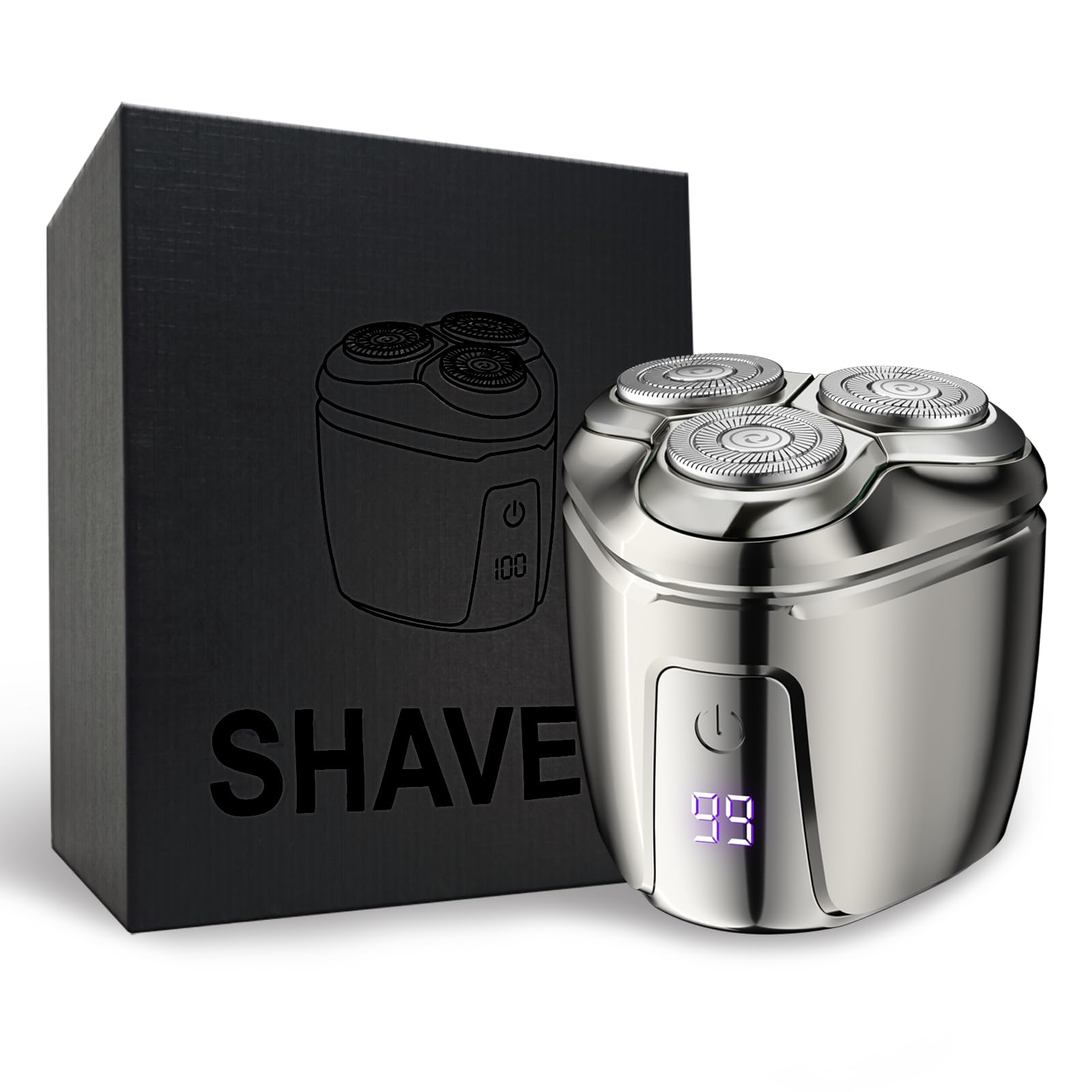 Portable Electric Foil Shaver for Men, Mini Electric Razor for Beard/Face, 3 Floating Blade LED Display, Type C Fast Rechargeable, IPX7 Waterproof (Silver)