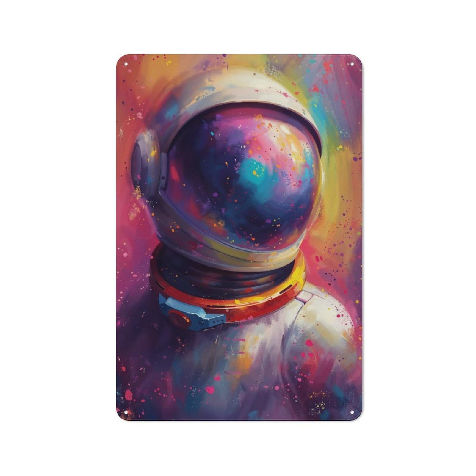 Junmoney Colorful Astronaut Vintage Tin Sign With Design 30X20cm, Nostalgic Nostalgic Wall Art For Living Room, Hallway, Kitchen Or Cafe