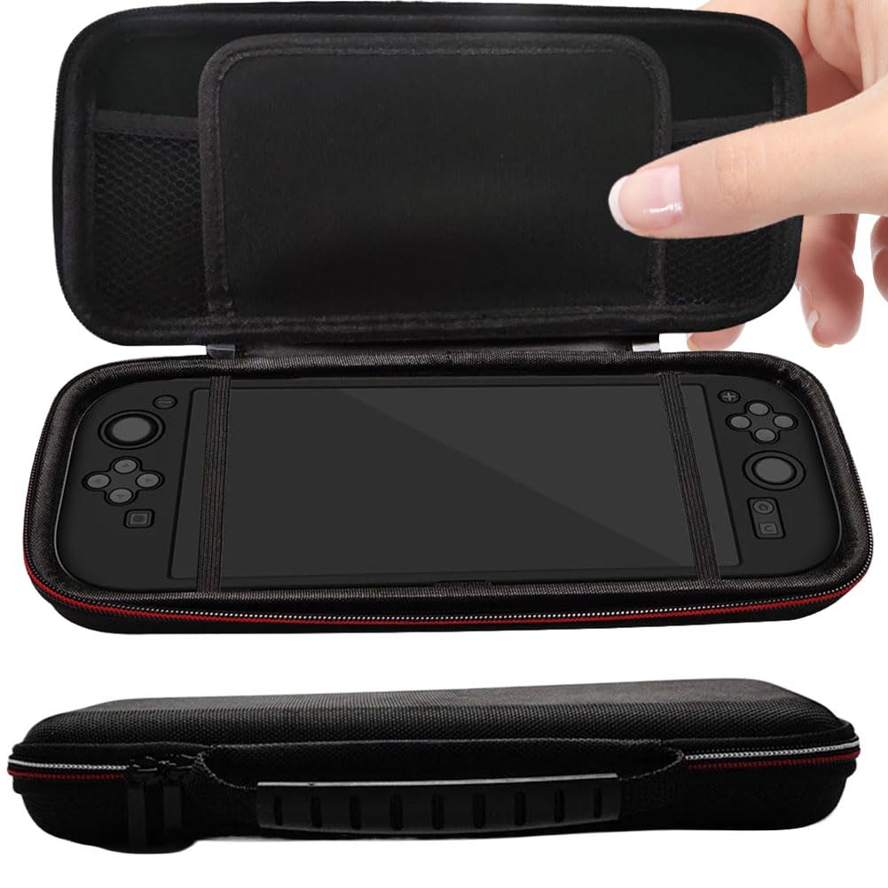 HTU Switch 2 Borsa da viaggio portatile con maniglia, custodia protettiva, set di pellicole temperate per schermo (tutto nero abbinato sui