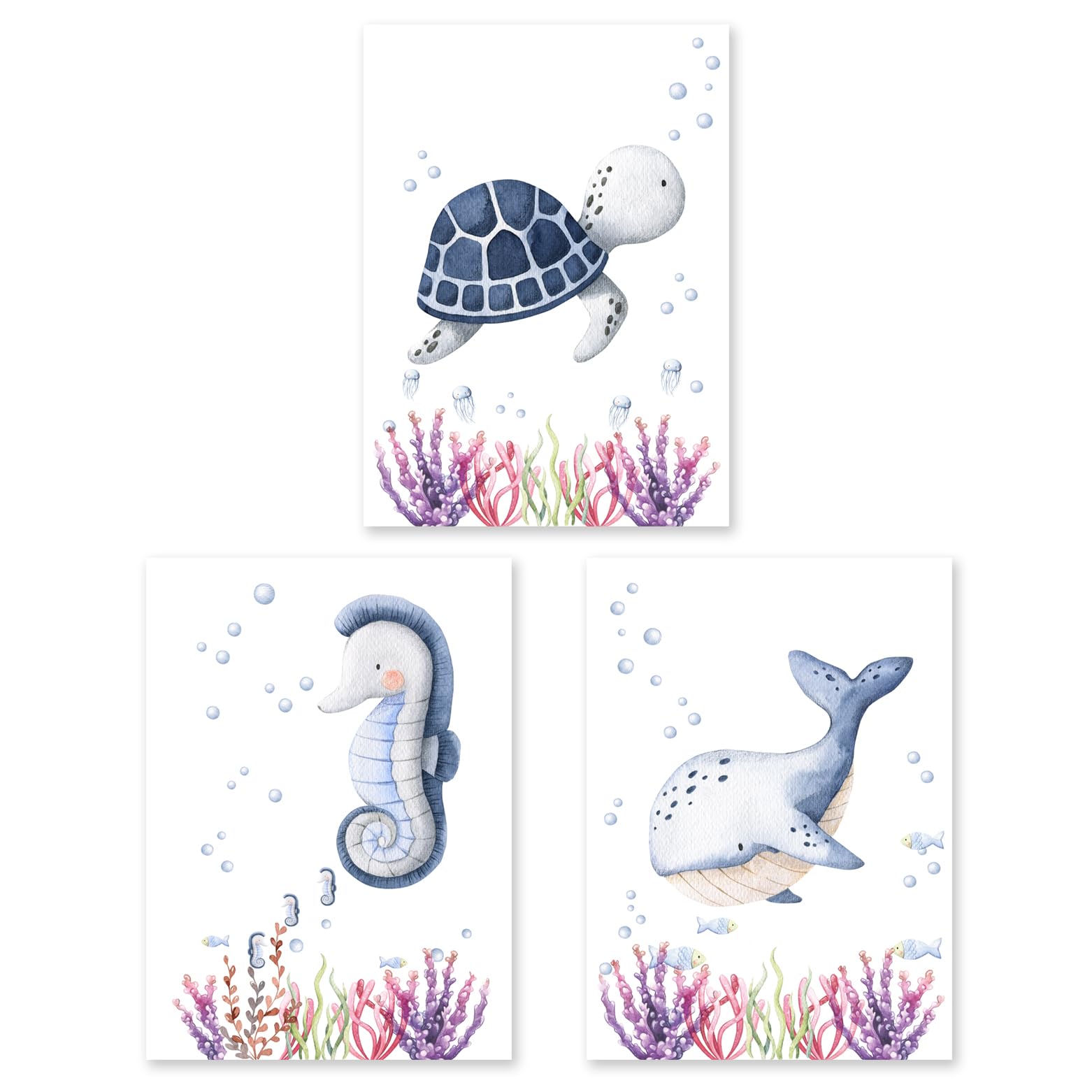 6 Posters Animaux Marins - Décoration Chambre Enfant Thème Mer - 21x30cm