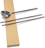 Vista 1 de Cubertería tradicional coreana de acero inoxidable cucharas y palillos juego de vajilla con mano larga, reutilizable (sin patrón)