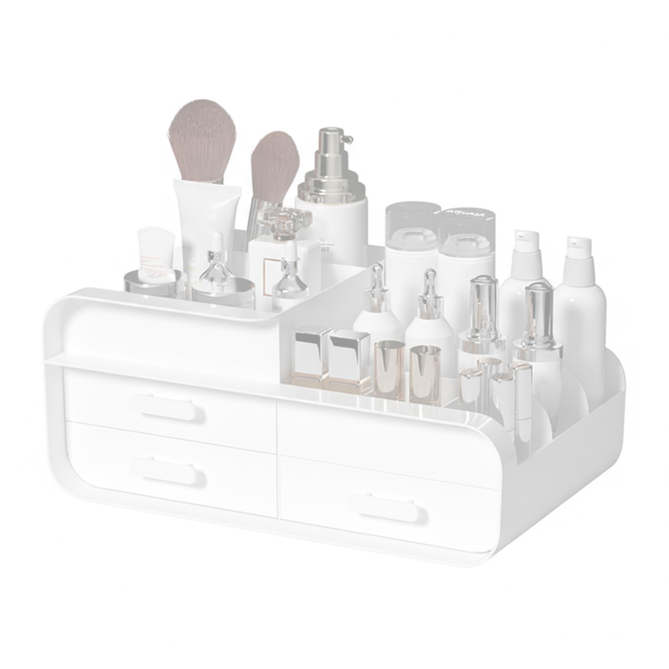 Organisateur cosmétiques grand comptoir blanc avec trousse toilette à 3 niveaux