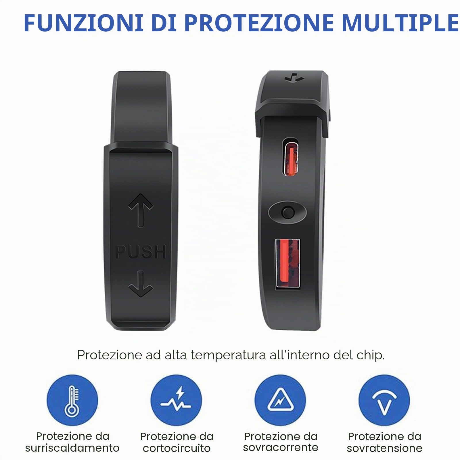 Caricabatterie USB Moto 48W, IP65, 2 Porte (QC3.0 18W + PD3.0 30W) con Interruttore, Presa USB-C 12-24V - per Viaggi/Avventure/Outdoor - Compatibile con Smartphone/GPS/Fotocamere
