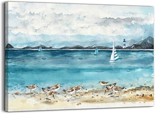 Decoración de pared de playa para dormitorio, arte de pared, faro del océano, pinturas de aves marinas, obras de arte para paredes, decoración