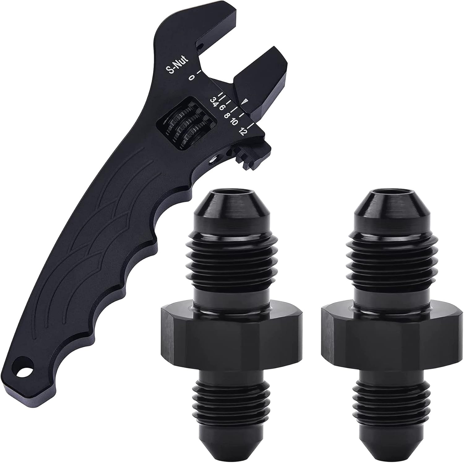 EVIL ENERGY 3AN to 4AN Male Coupler Union 2PCS Bundle with Adjustable 3AN-12AN Wrench Aluminum Black