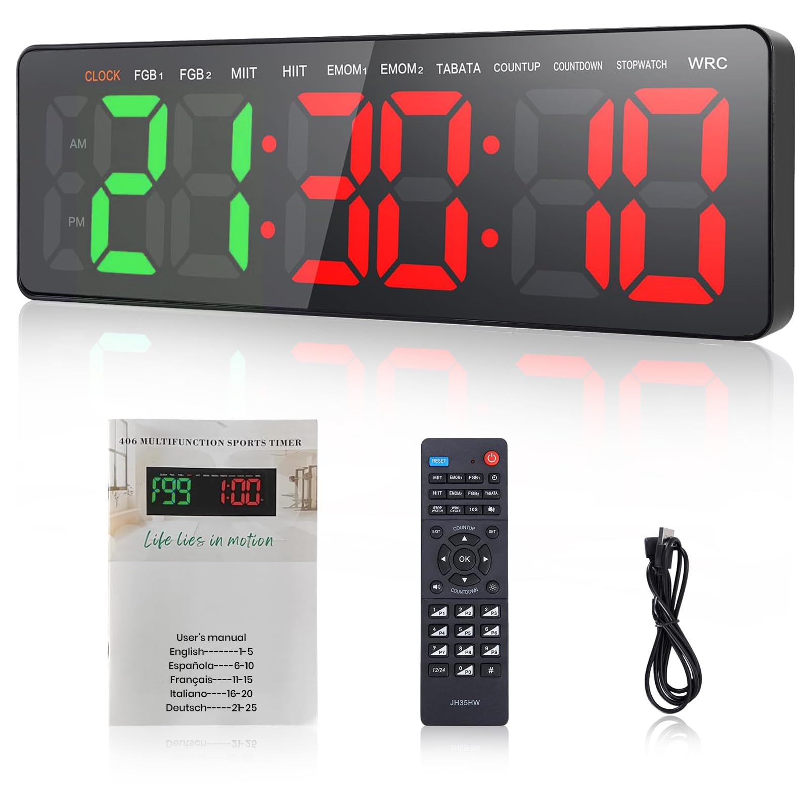 Palestra 16.5" Grande LED Timer Allenamento a Intervallo, Orologio da Parete Digitale Countdown Countup Cronometro, 3 Luminosità Volume Regolabile
