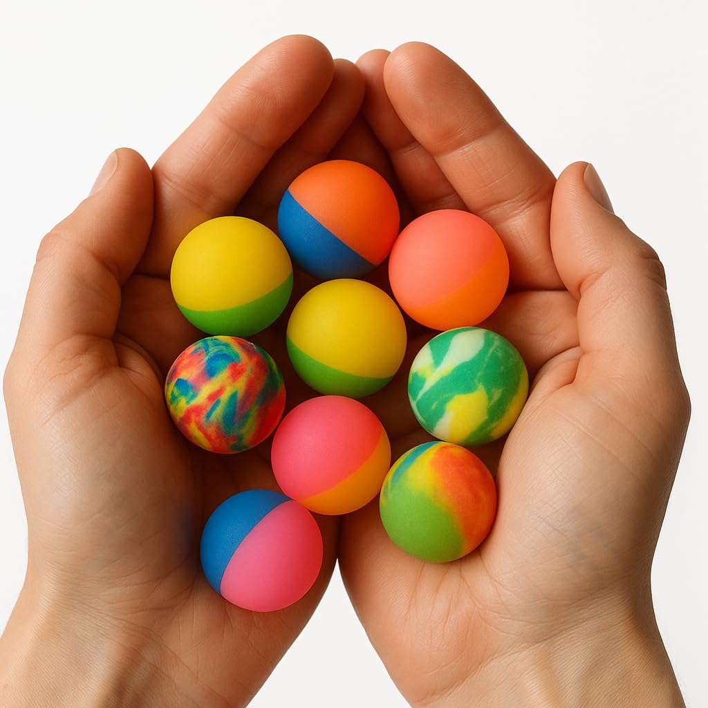 Storm&Lighthouse 50 Rubber Bouncy Balls - Party Bag Loot Fillers/Classroom Rewards/Lucky Dip Prizes/Party Favours (Assorted Colours and Designs)