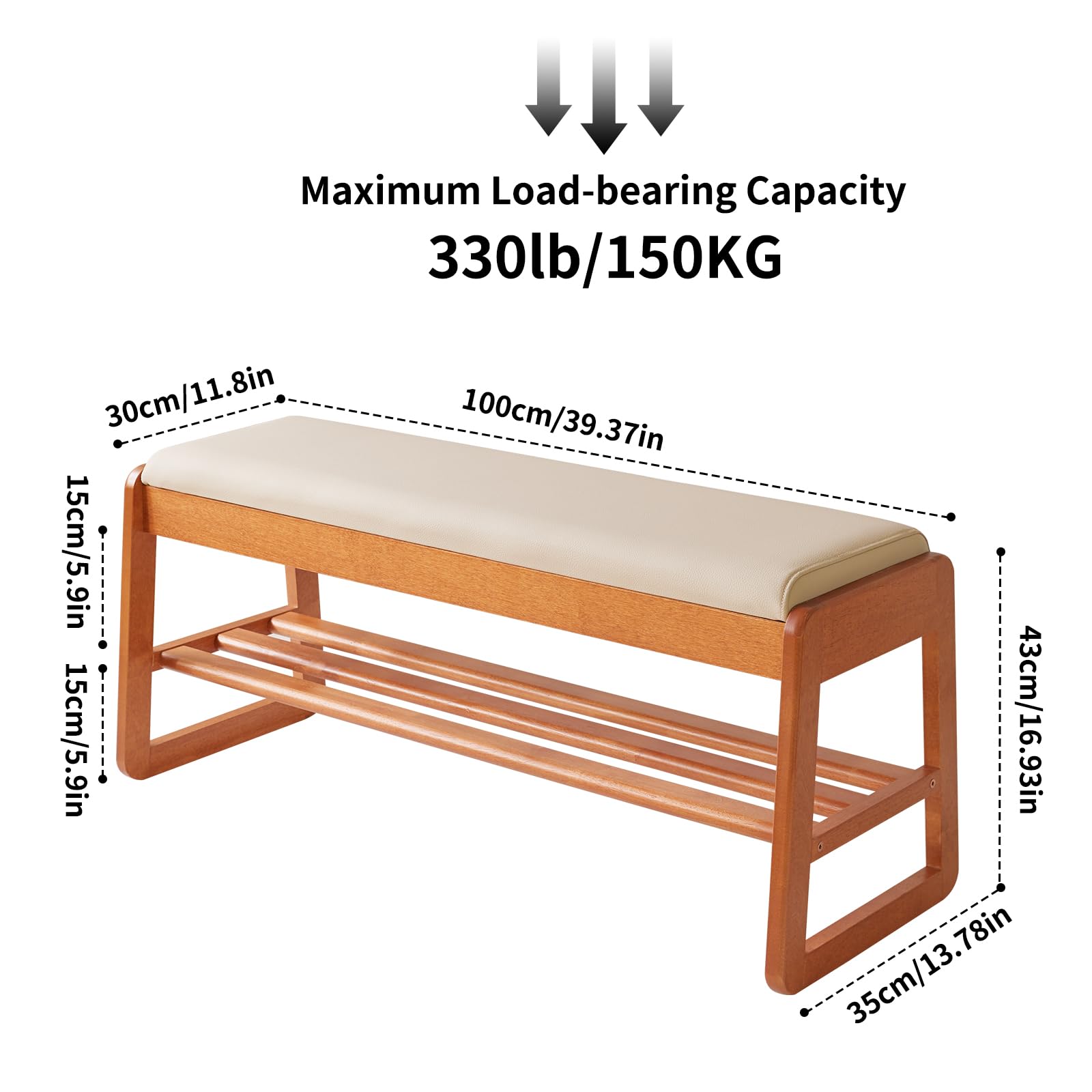 Aibiju Schuhbank mit Kissen, Aufbewahrungsbank mit gepolsterter Sitzfläche, 100 cm Schuhregal für Eingangsbereich, Wohnzimmer, Flur, Schlafzimmer, Kirschholzfarbe YD-WD062C