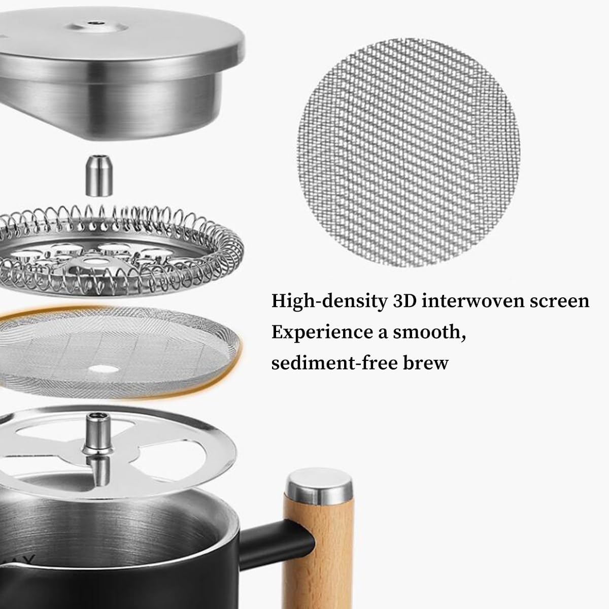 Ekspres Do Kawy Typu French Press Dwuścienny, Izolowany Zaparzacz Do Kawy Ze Stali Nierdzewnej Z 3-poziomowymi, Demontowalnymi Filtrami, Dzbanek Do Parzenia Kawy Na Zimno(/Silver,700ml)