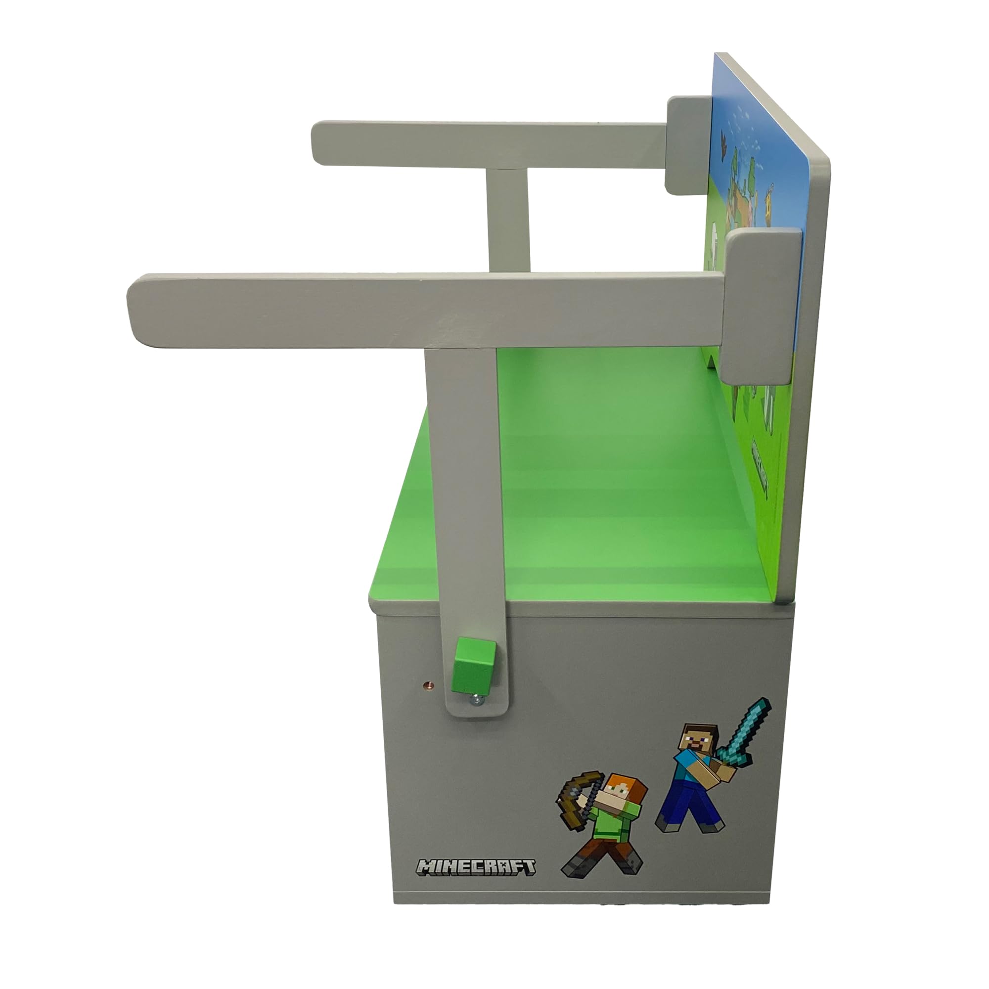 Minecraft - umklappbare Sitzbank mit Armlehne und Stauraum zu Spieletisch mit Sitzbank und Stauraum